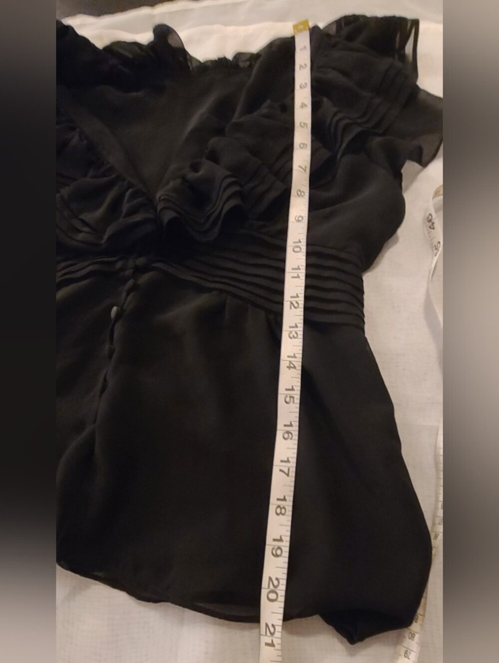 Black Ruffled Button Up Sheer Top, Small - Picture 5 of 5